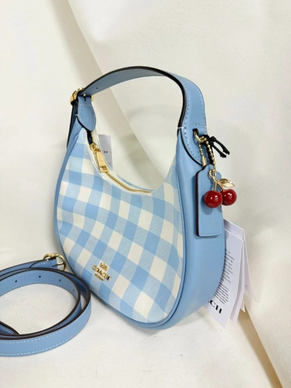 coach Emily Shoulder Bag With Gingham Print And Charm cen07